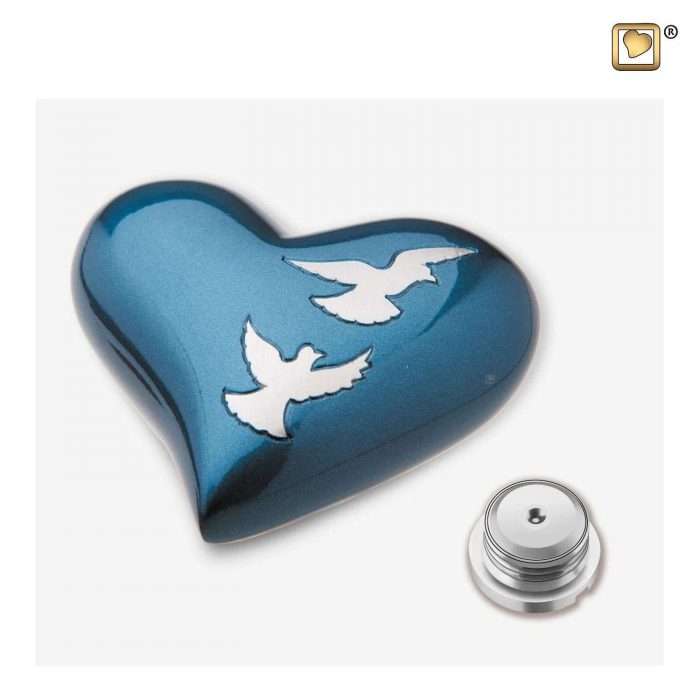 Vliegende Duiven™ Hart Aandenken urn Blauw &Bru Tinnen
